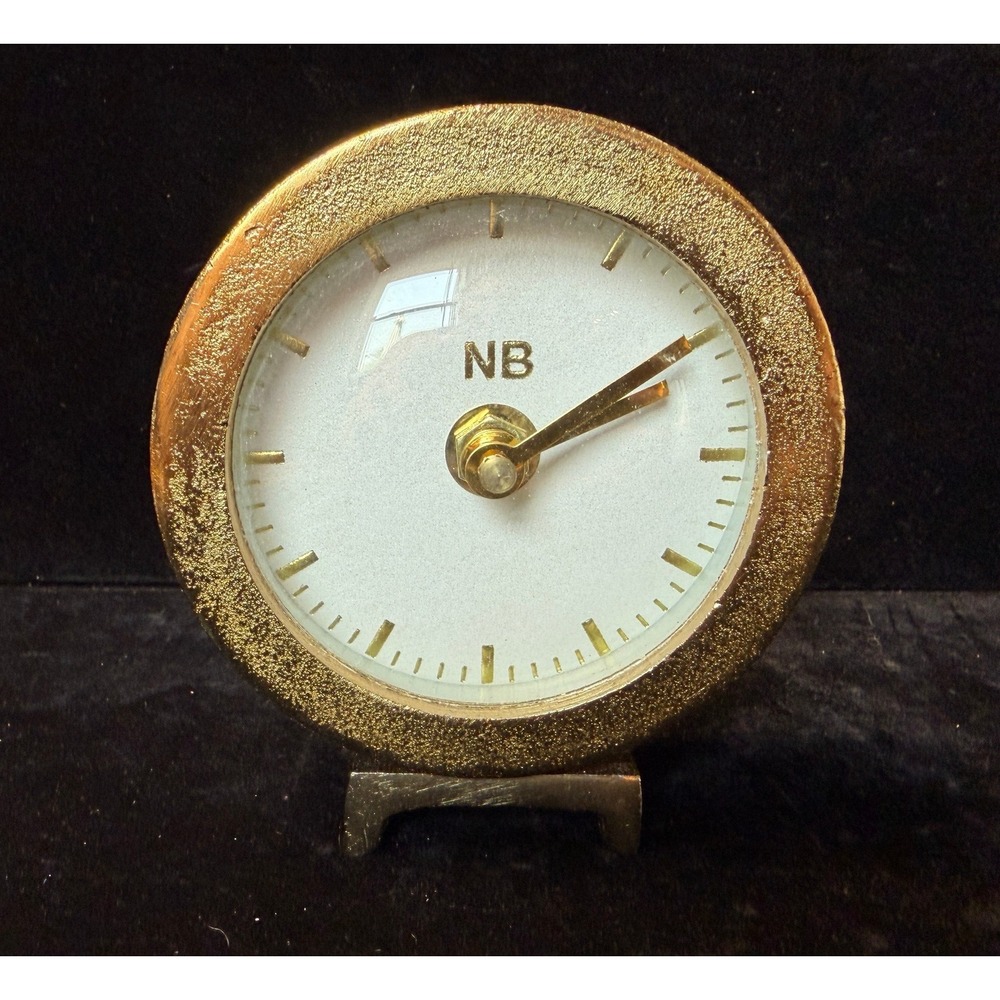 Vintage NB Gold Tone Desk Clock-Takane Quartz Movement Made in USA, WORKS